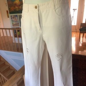 AUTHENTIC CHANEL White Cotton Camellia cut out